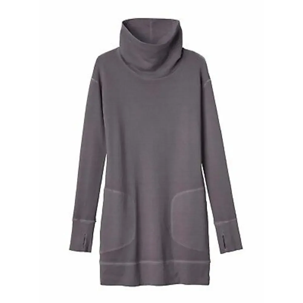 Athleta Women Small Silver Gray Eco Wash Long Sleeve Turtleneck Tunic